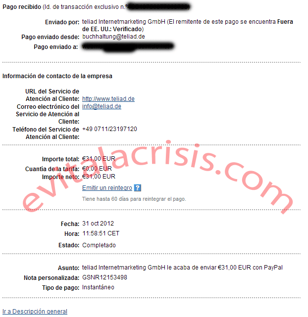 21º Pago Recibido de Teliad por Paypal