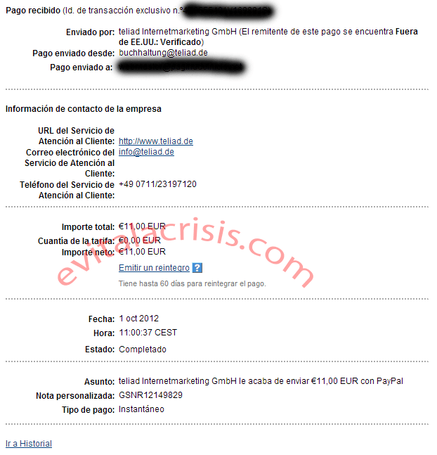 20º Pago Recibido de Teliad por Paypal