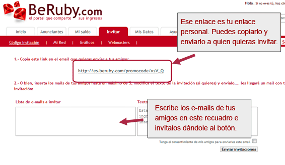 Sección Invitar de BeRuby